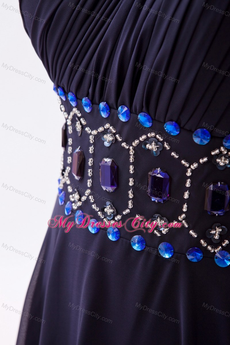 Black Empire One Shoulder Chiffon Beaded Prom Dresses