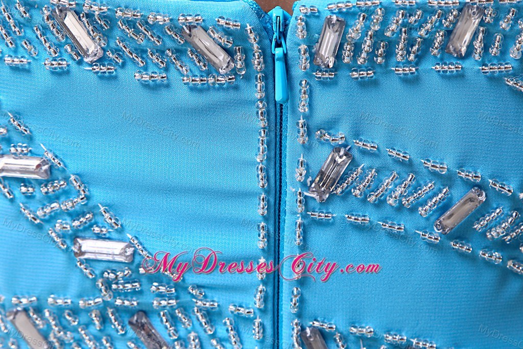 Empire Beaded Baby Blue Chiffon Prom Dress with Cool Neckline