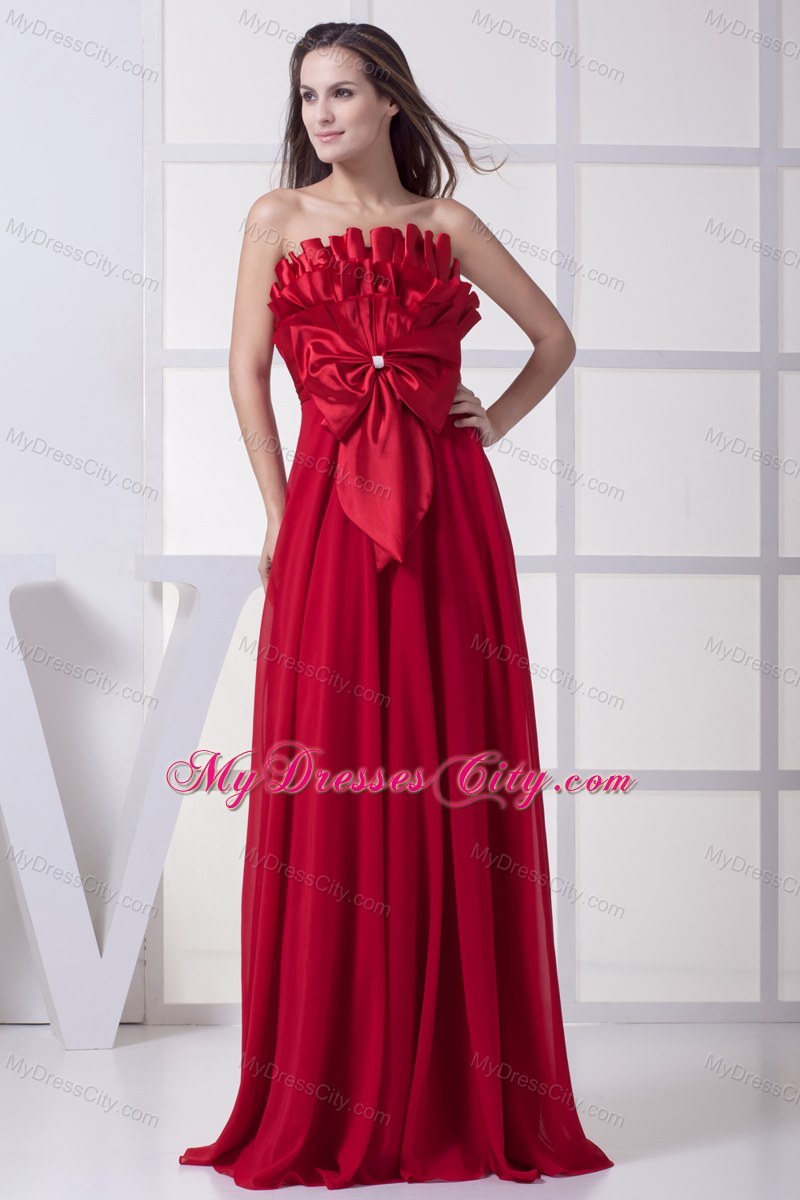 Strapless Empire Bowknot Wine Red Prom Dresses for Women