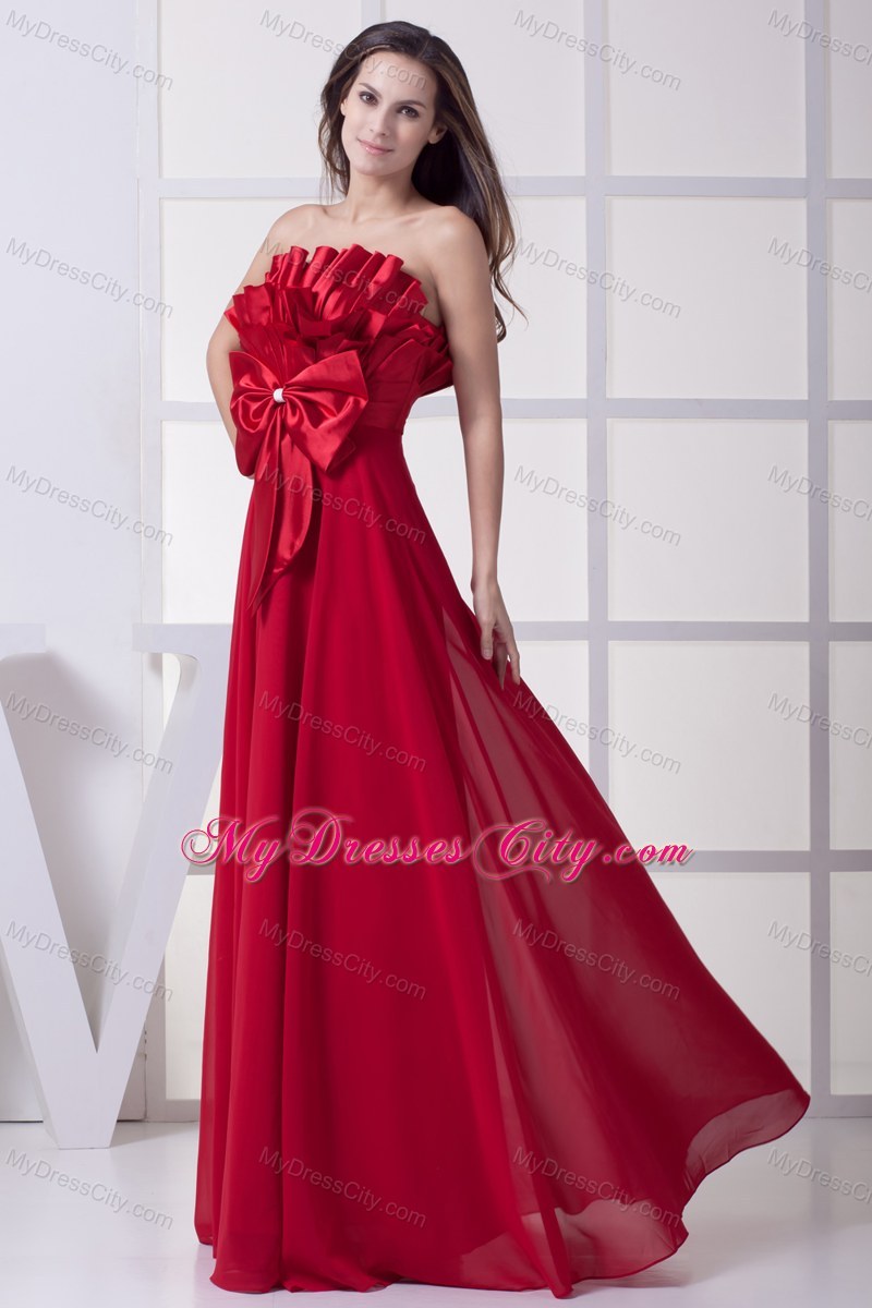 Strapless Empire Bowknot Wine Red Prom Dresses for Women