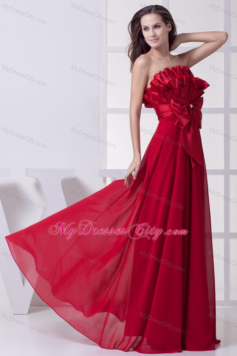 Strapless Empire Bowknot Wine Red Prom Dresses for Women