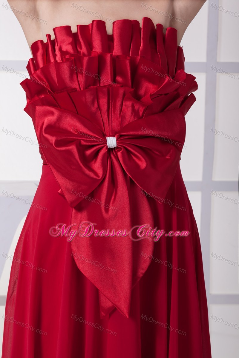 Strapless Empire Bowknot Wine Red Prom Dresses for Women