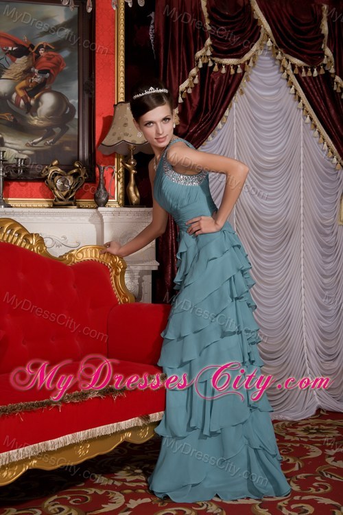 One Shoulder Beaded Ruffled Layers Chiffon 2013 Prom Dresses