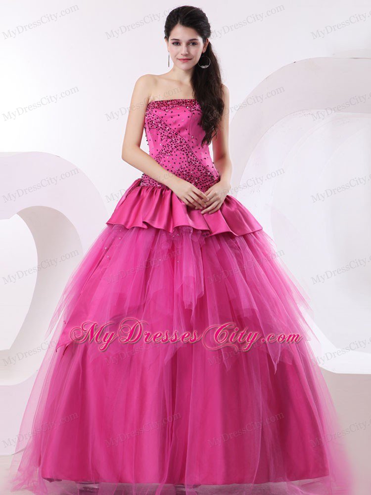 Cute Strapless Beading Hot Pink A-line Quinceanera Dresses