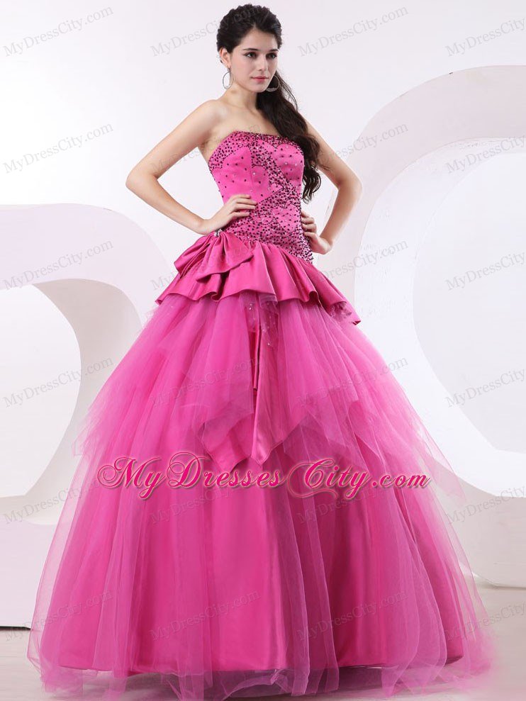 Cute Strapless Beading Hot Pink A-line Quinceanera Dresses