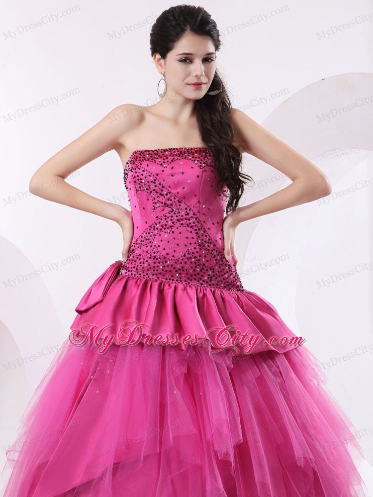 Cute Strapless Beading Hot Pink A-line Quinceanera Dresses