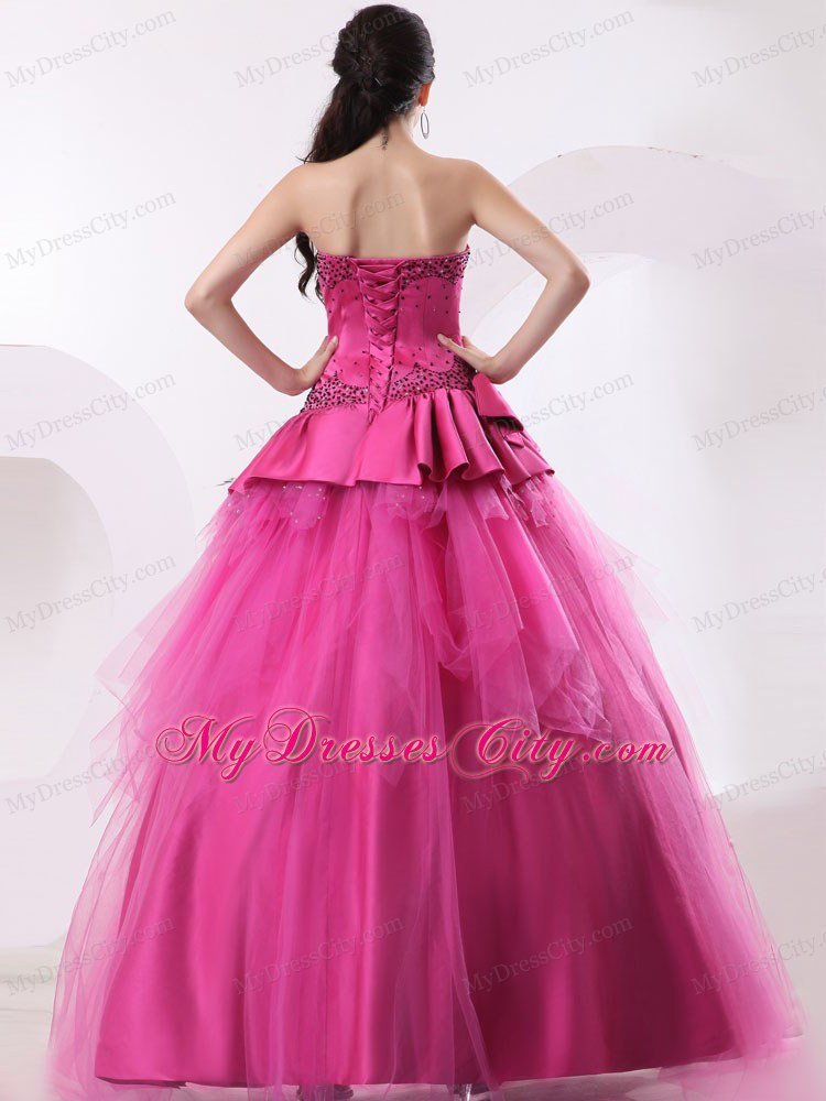 Cute Strapless Beading Hot Pink A-line Quinceanera Dresses