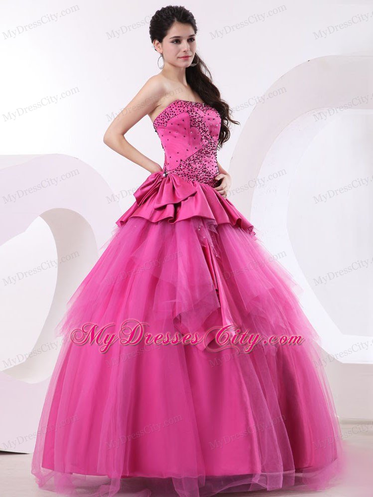 Cute Strapless Beading Hot Pink A-line Quinceanera Dresses