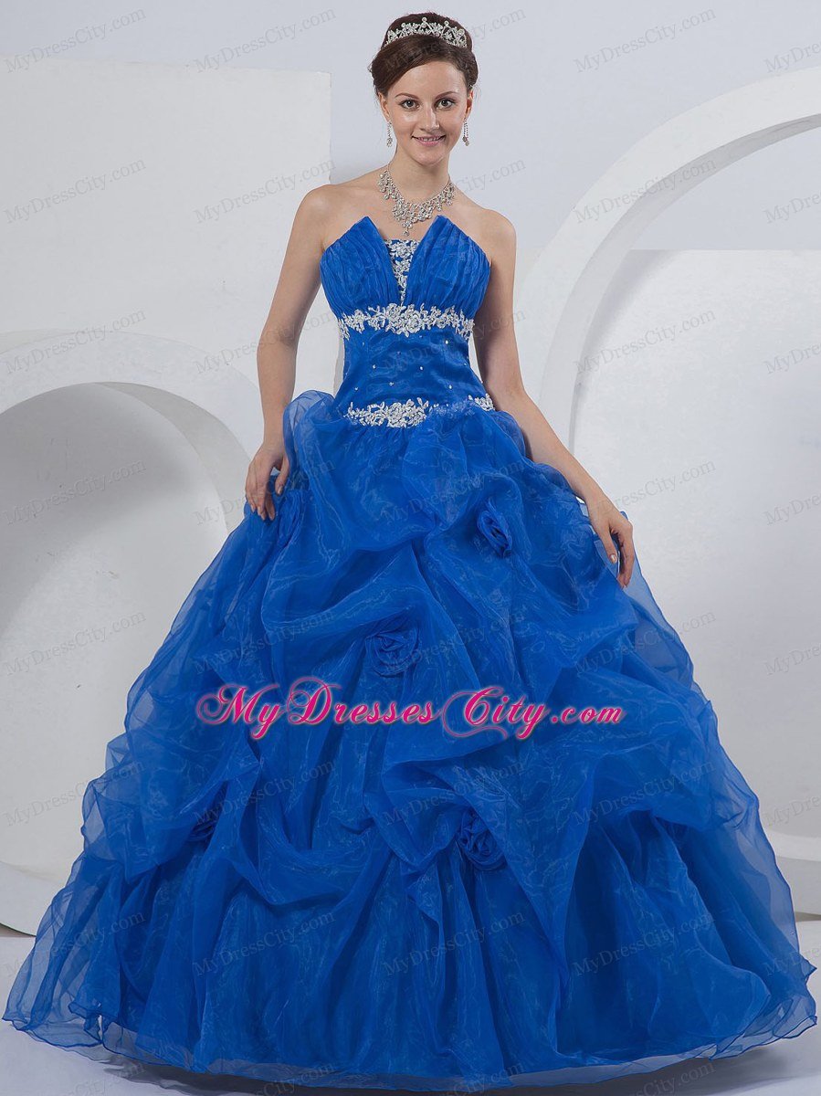 Summer Sweet Sixteen Dresses for Strapless Beading Flowers Royal Blue