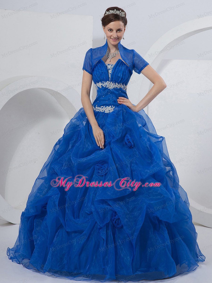 Summer Sweet Sixteen Dresses for Strapless Beading Flowers Royal Blue