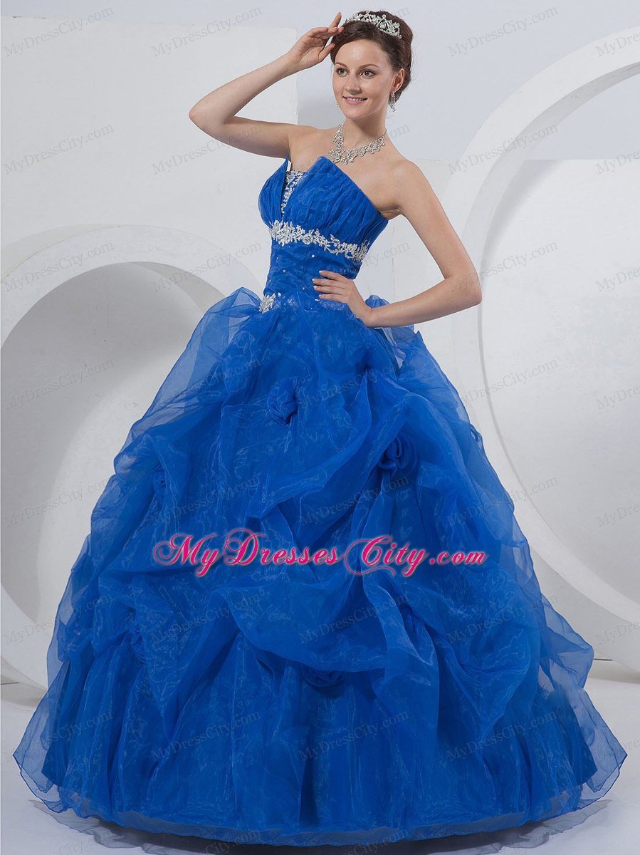 Summer Sweet Sixteen Dresses for Strapless Beading Flowers Royal Blue