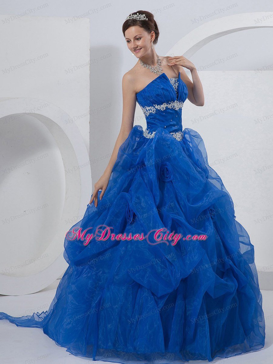 Summer Sweet Sixteen Dresses for Strapless Beading Flowers Royal Blue