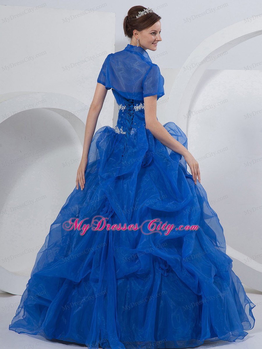 Summer Sweet Sixteen Dresses for Strapless Beading Flowers Royal Blue