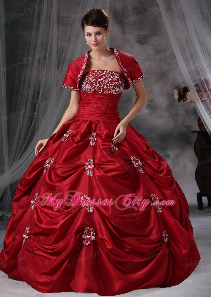 Strapless Beading Appliques Red 2013 Quinceanera Dress with Jacket