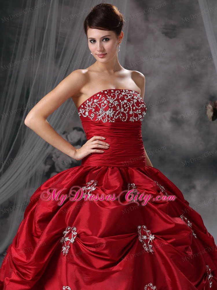 Strapless Beading Appliques Red 2013 Quinceanera Dress with Jacket