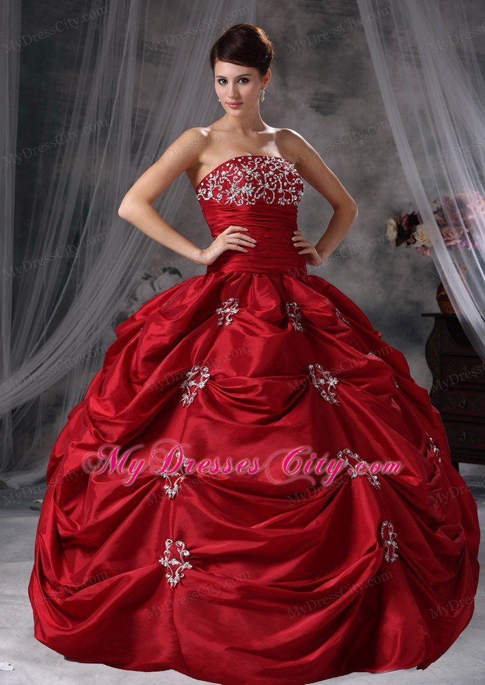 Strapless Beading Appliques Red 2013 Quinceanera Dress with Jacket