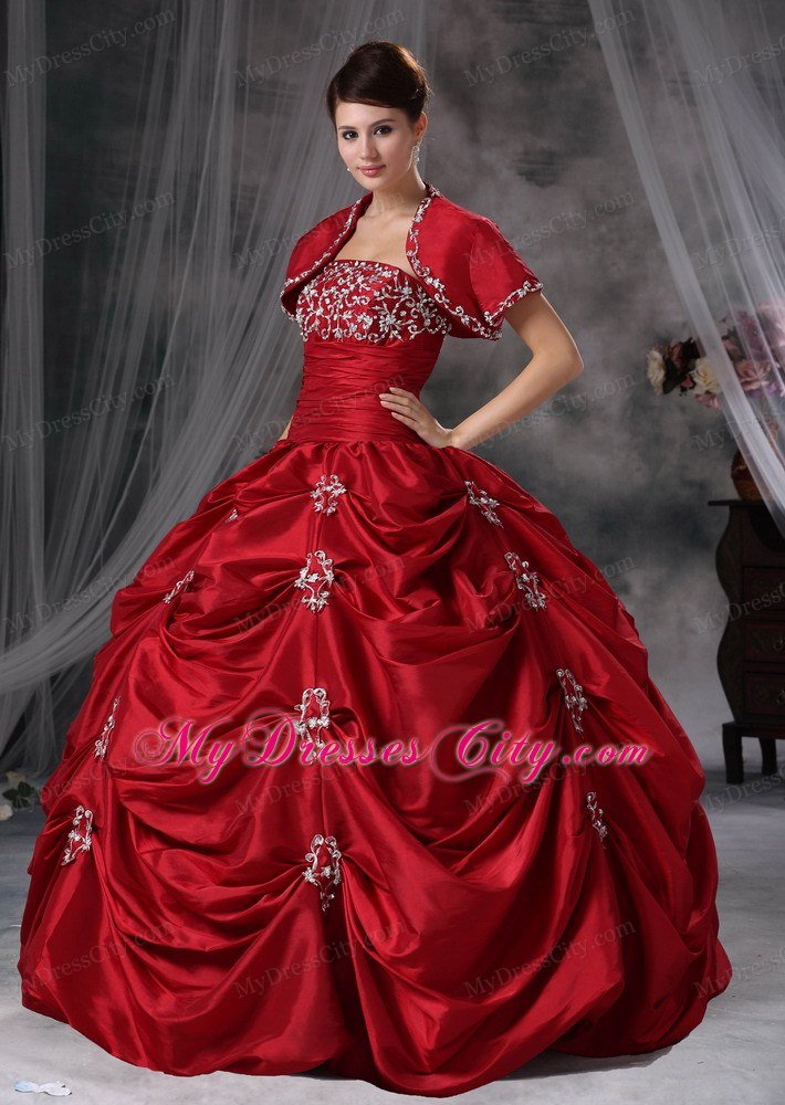 Strapless Beading Appliques Red 2013 Quinceanera Dress with Jacket