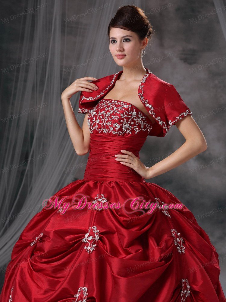 Strapless Beading Appliques Red 2013 Quinceanera Dress with Jacket