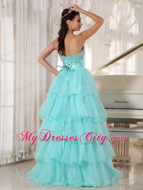 A-line Strapless Beading Tiered Apple Green Quinceanera Dresses