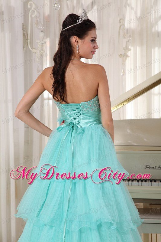 A-line Strapless Beading Tiered Apple Green Quinceanera Dresses