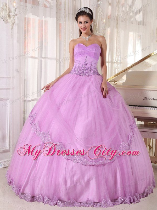 Hem With Lace Sweetheart Appliques Lavender Quinceanera Dress