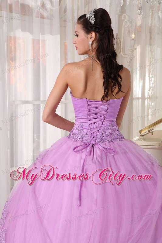 Hem With Lace Sweetheart Appliques Lavender Quinceanera Dress