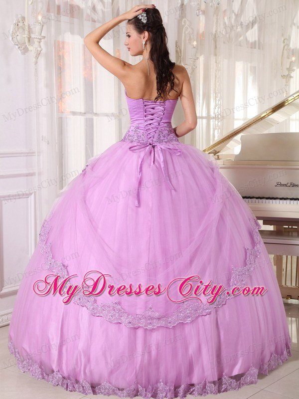 Hem With Lace Sweetheart Appliques Lavender Quinceanera Dress