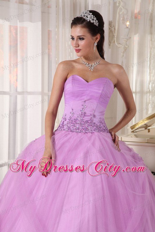 Hem With Lace Sweetheart Appliques Lavender Quinceanera Dress