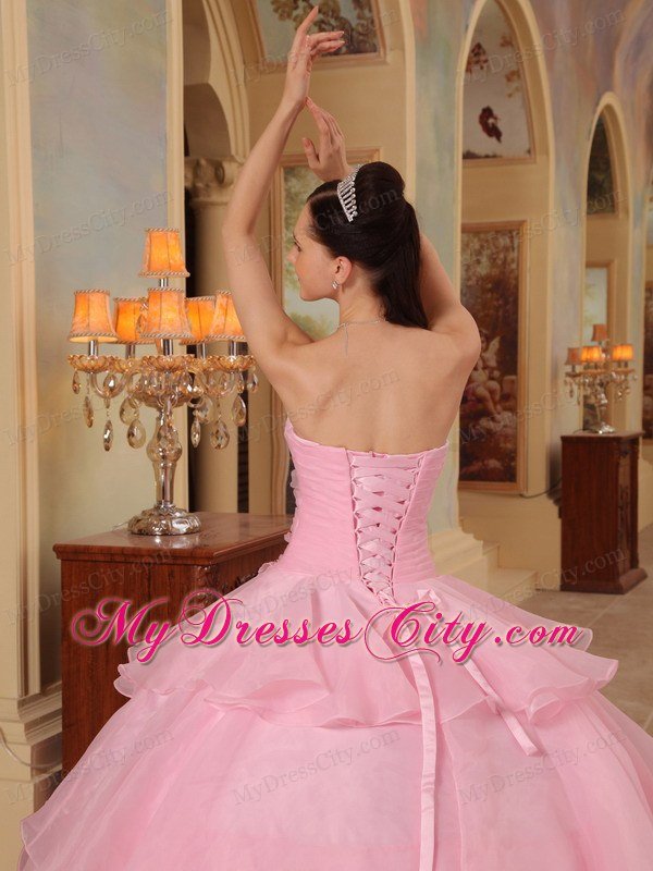 Pretty Sweetheart Beading Flower Ruffled Pink Sweet Sixteen Dresses