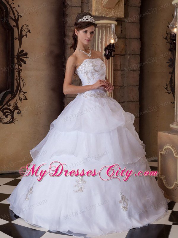 Ball Gown Strapless Appliques White 2013 Pretty Quinceanera Dress