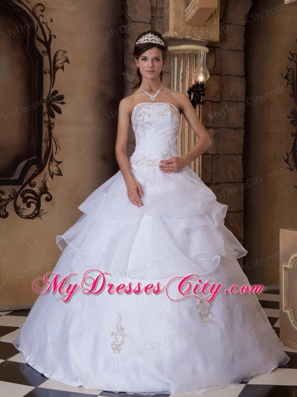 Ball Gown Strapless Appliques White 2013 Pretty Quinceanera Dress