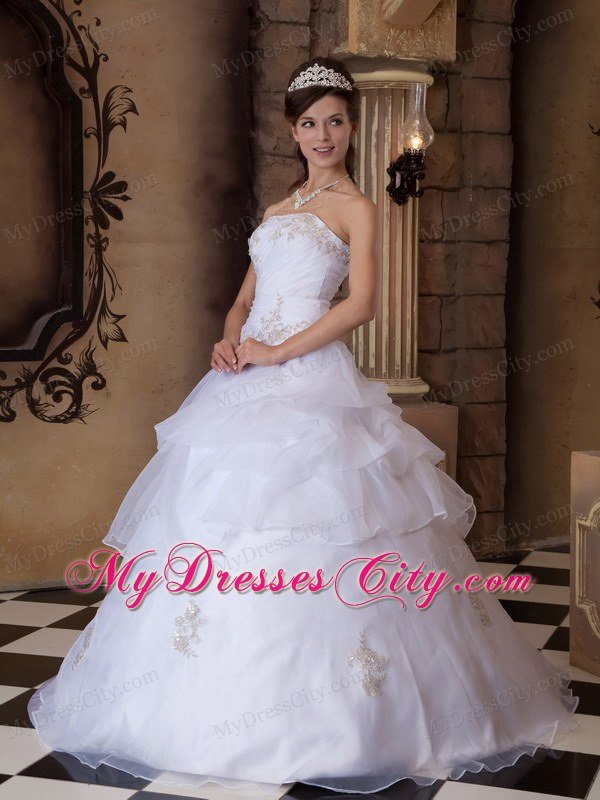 Ball Gown Strapless Appliques White 2013 Pretty Quinceanera Dress