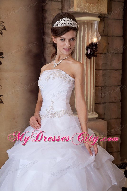 Ball Gown Strapless Appliques White 2013 Pretty Quinceanera Dress