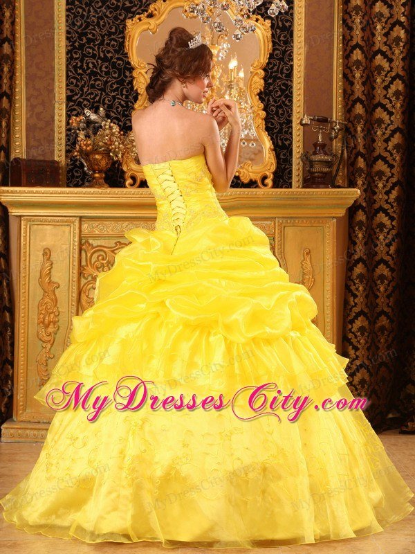 Strapless Appliques Pick Up Yellow Quinceanera Dress With Jacket