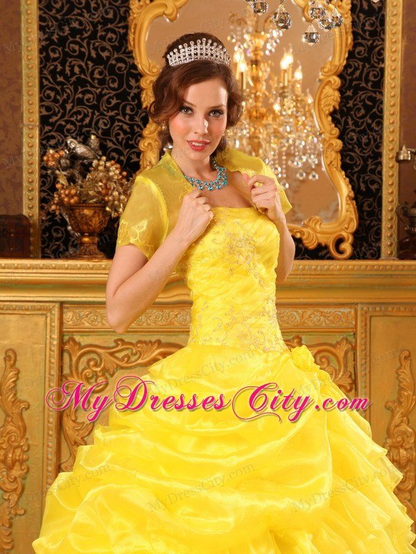 Strapless Appliques Pick Up Yellow Quinceanera Dress With Jacket