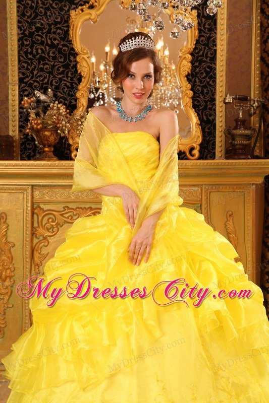 Strapless Appliques Pick Up Yellow Quinceanera Dress With Jacket