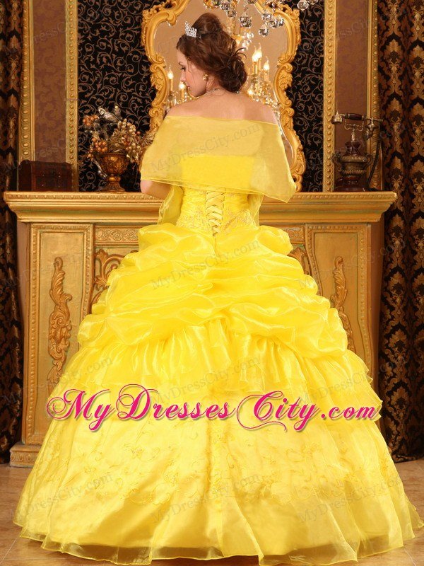 Strapless Appliques Pick Up Yellow Quinceanera Dress With Jacket