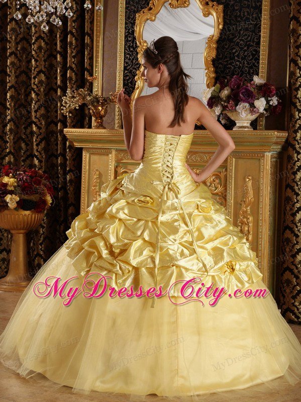 Strapless Beading Bubbles Flowers Yellow Quinceanera Dresses