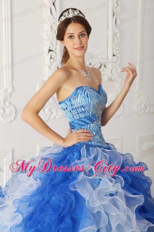 Multi-color Zebra Print Princess Sweetheart Beading Quinceanera Gowns