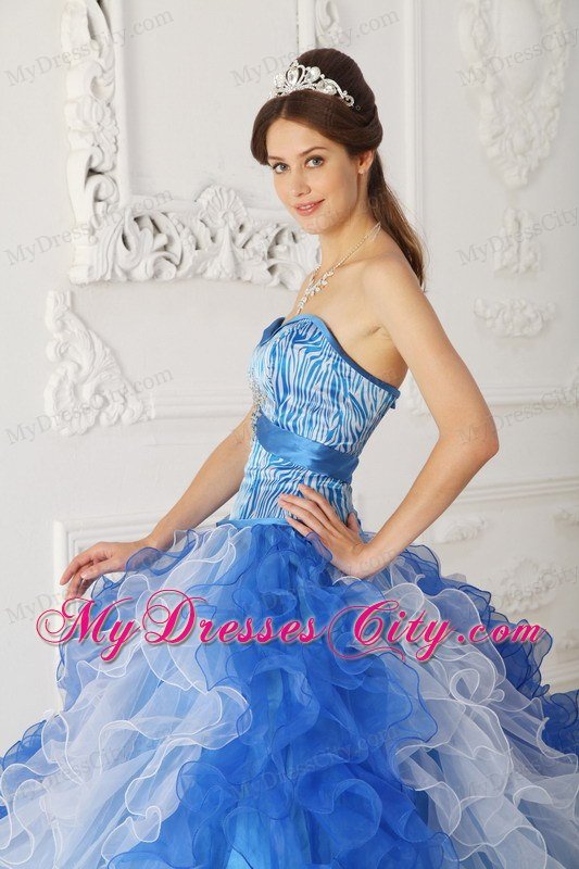 Multi-color Zebra Print Princess Sweetheart Beading Quinceanera Gowns