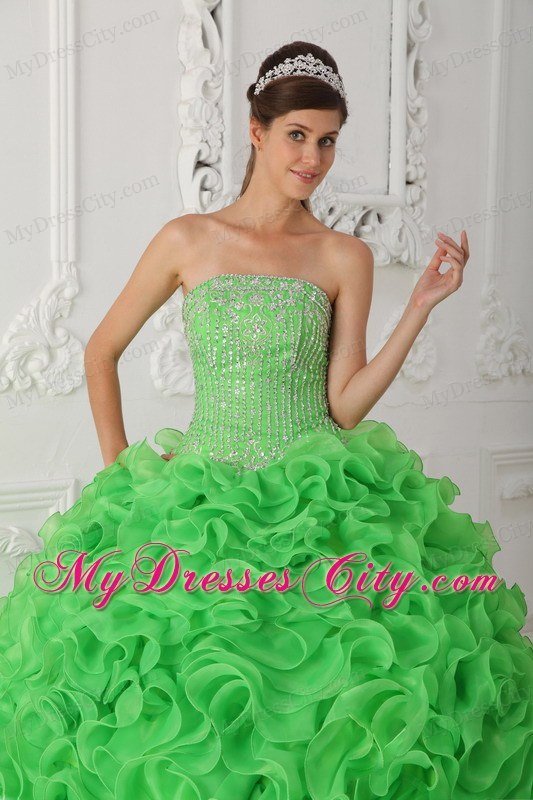 Ball Gown Strapless Beading Ruffles Green Perfect Quinceanera Gowns