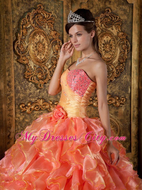 Ball Gown Strapless Beading Ruffles Two-toned Quinceanera Dress