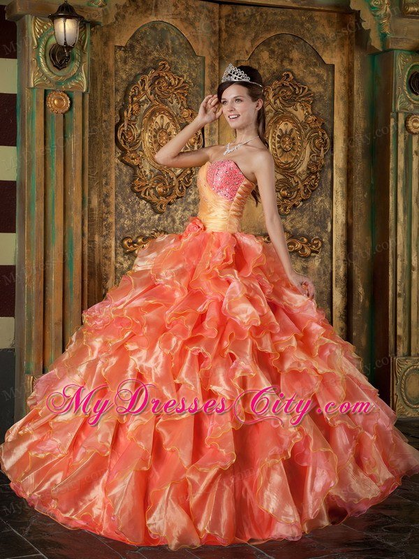 Ball Gown Strapless Beading Ruffles Two-toned Quinceanera Dress