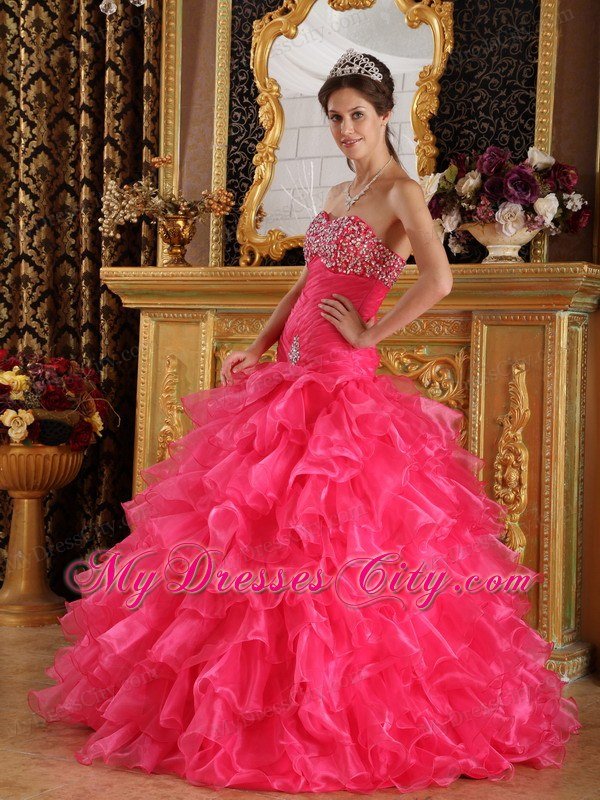 Exclusive Mermaid Sweetheart Beading Hot Pink Quinceanera Dress