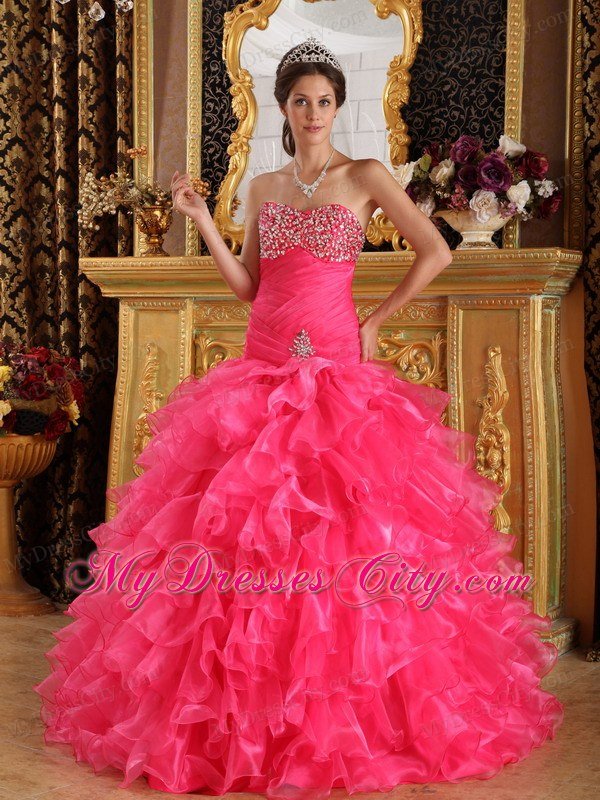 Exclusive Mermaid Sweetheart Beading Hot Pink Quinceanera Dress