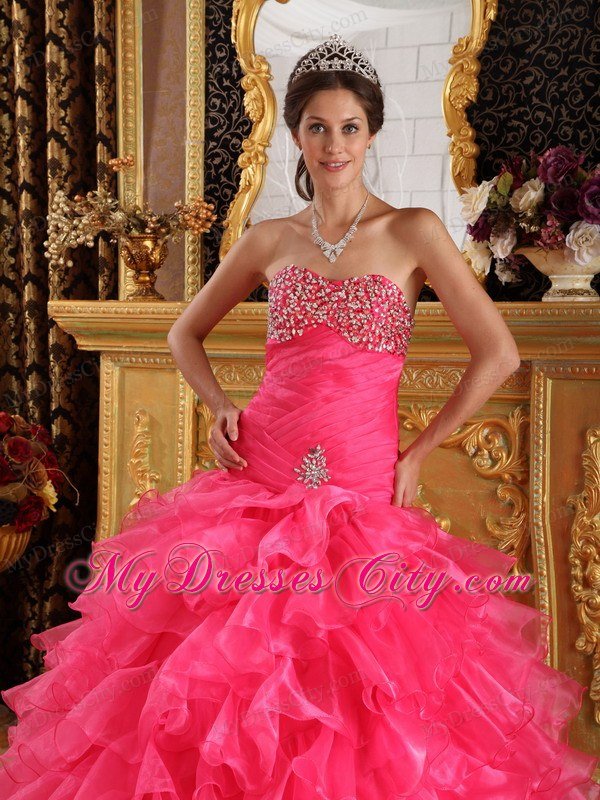 Exclusive Mermaid Sweetheart Beading Hot Pink Quinceanera Dress