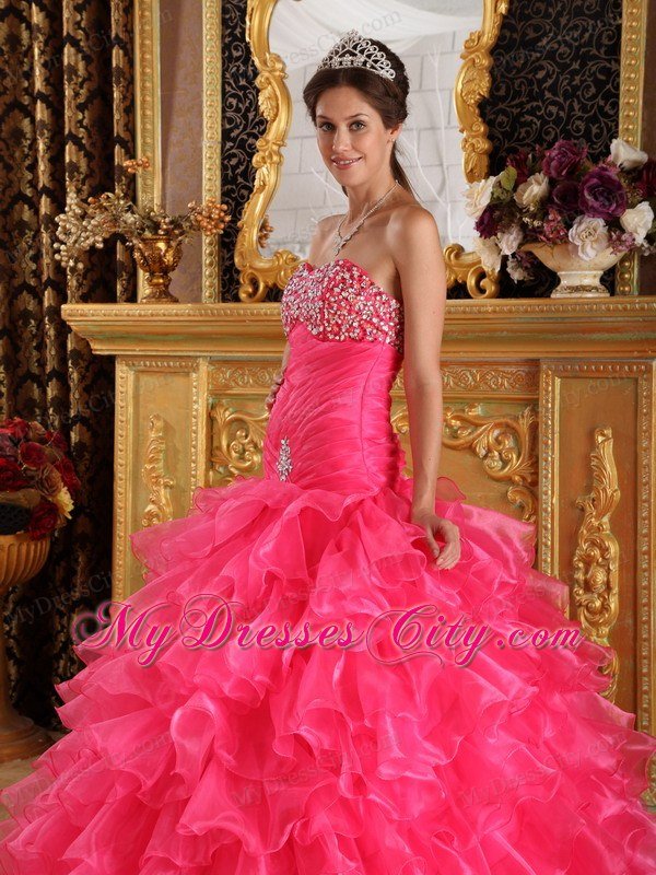 Exclusive Mermaid Sweetheart Beading Hot Pink Quinceanera Dress