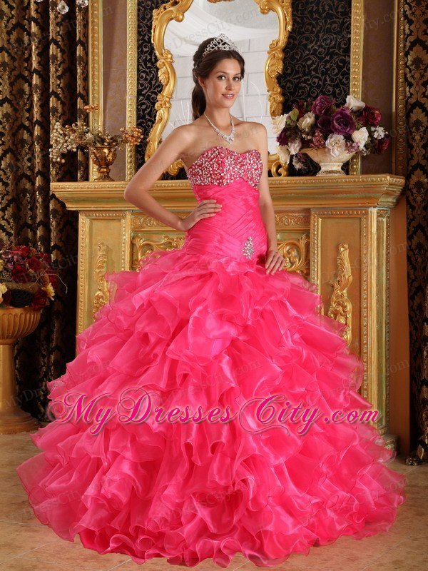 Exclusive Mermaid Sweetheart Beading Hot Pink Quinceanera Dress