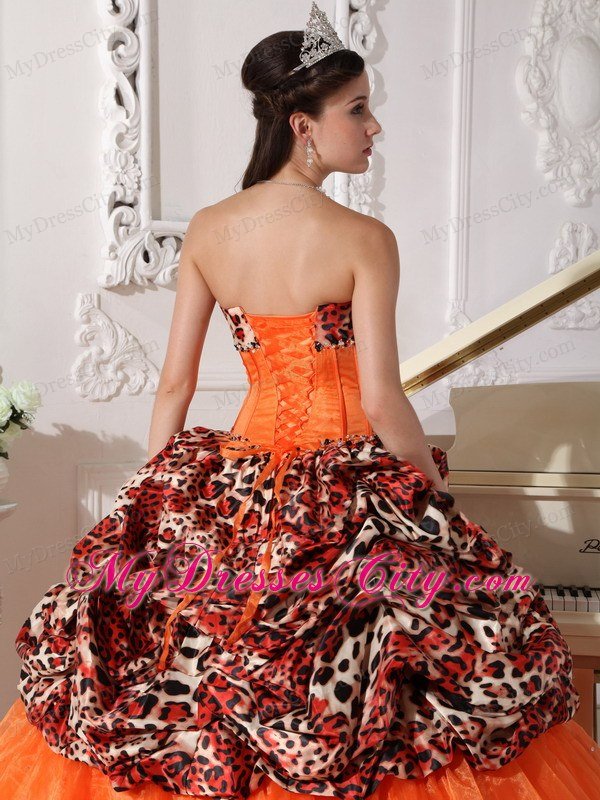 Leopard Print Sweetheart Appliques Brush Train Quinceanera Dress