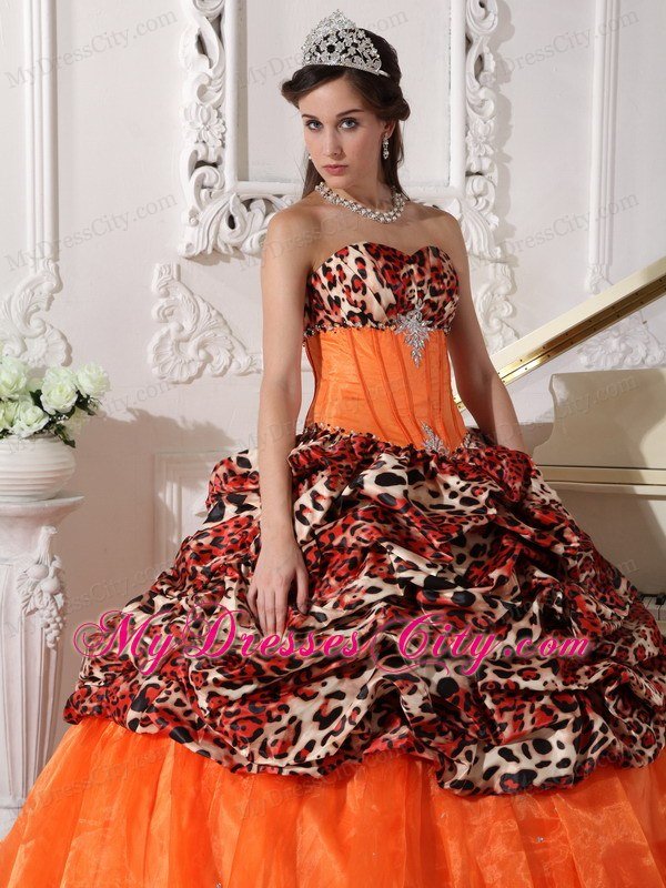 Leopard Print Sweetheart Appliques Brush Train Quinceanera Dress